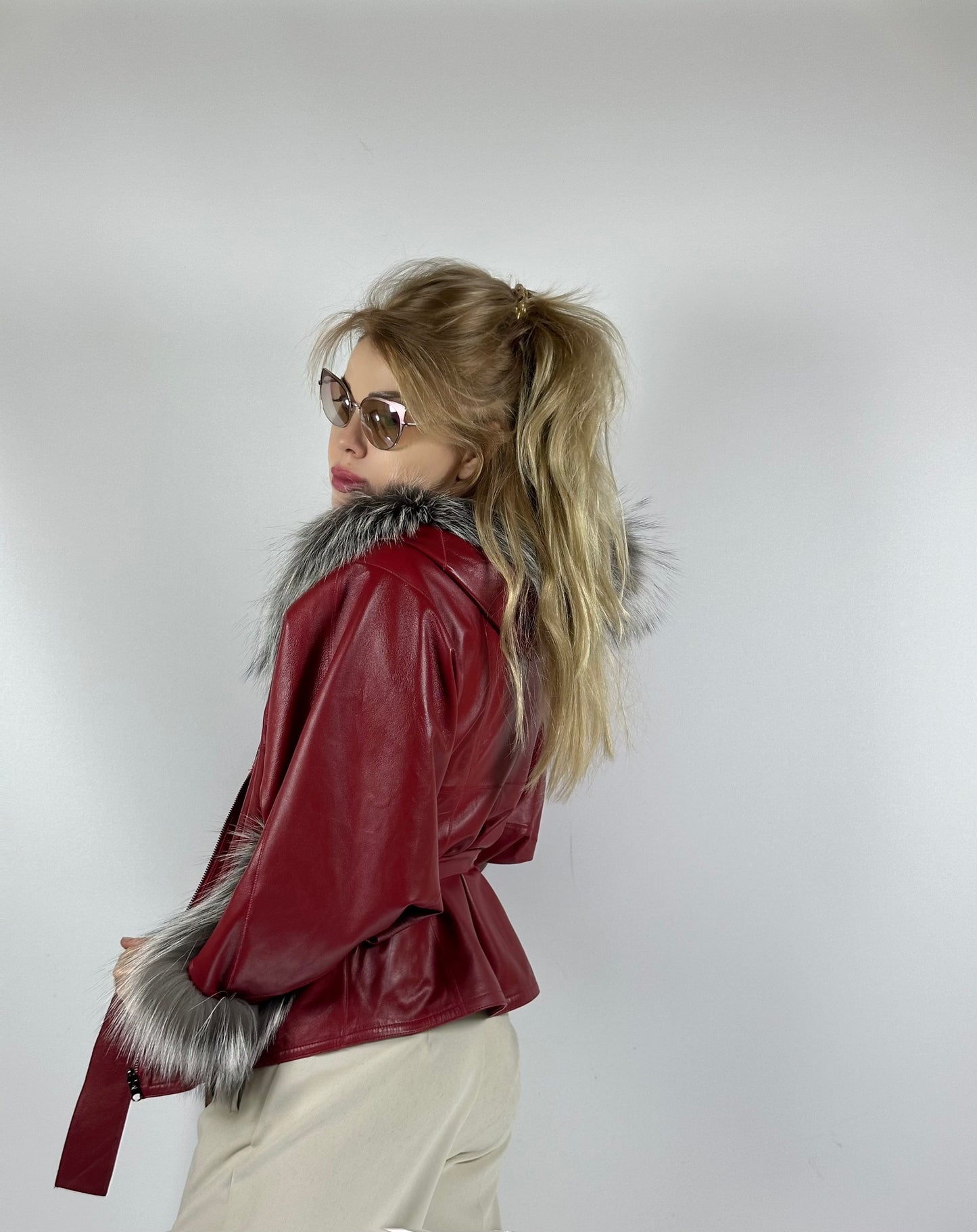 Reversible Leather Coat with Arctic Fox Fur