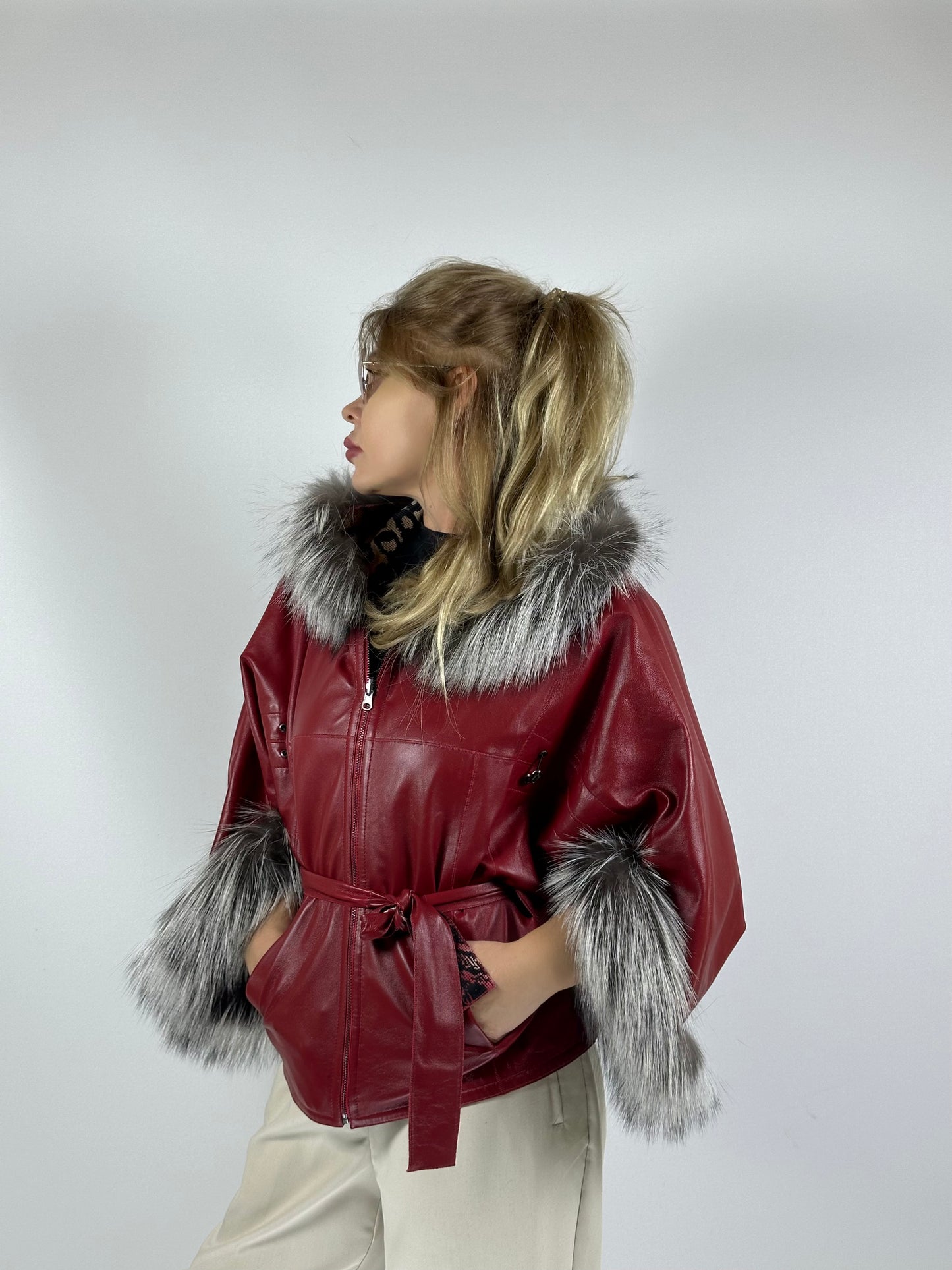 Reversible Leather Coat with Arctic Fox Fur