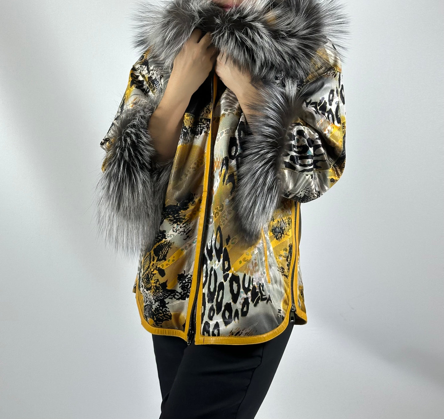 Reversible Leather Coat with Arctic Fox Fur ( Side zip )