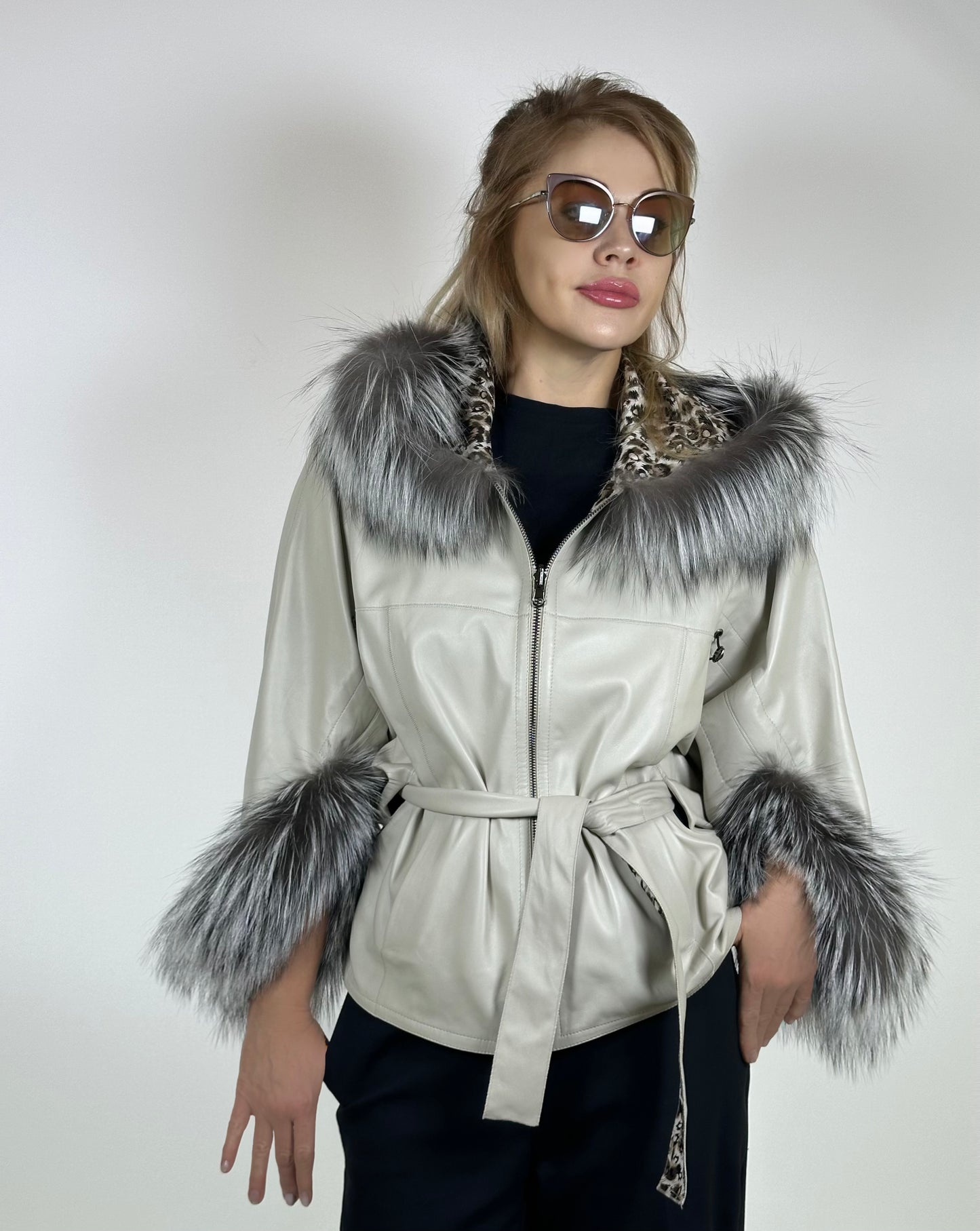 Reversible Leather Coat with Arctic Fox Fur