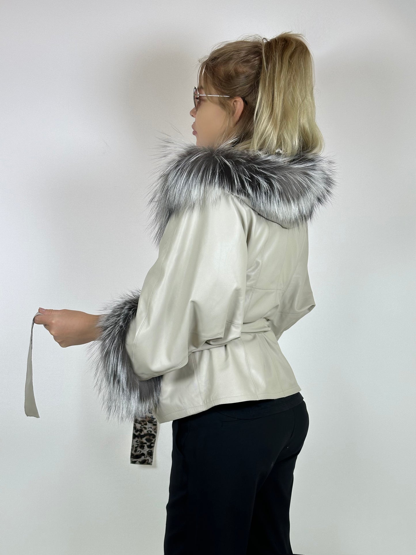Reversible Leather Coat with Arctic Fox Fur