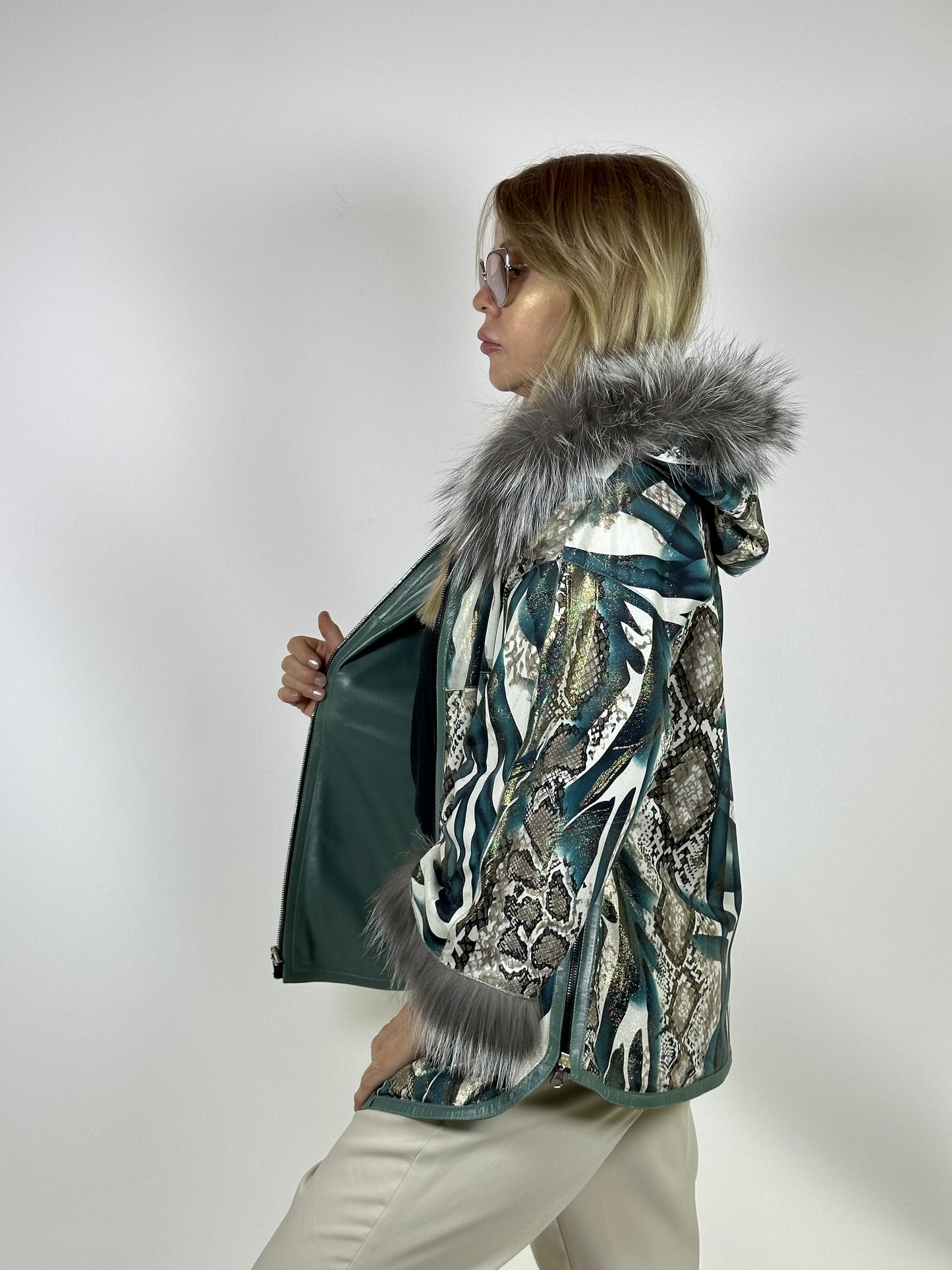 Reversible Leather Coat with Arctic Fox Fur ( Side zip )