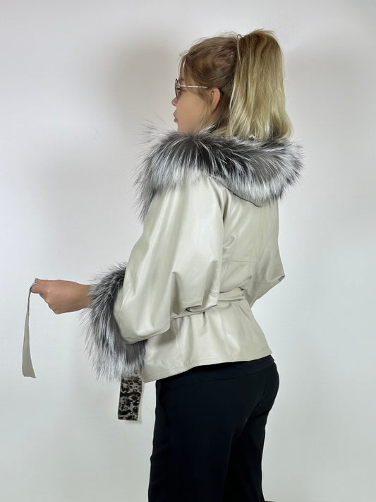 Reversible Leather Coat with Arctic Fox Fur